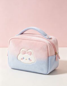 Fur-covered makeup bag